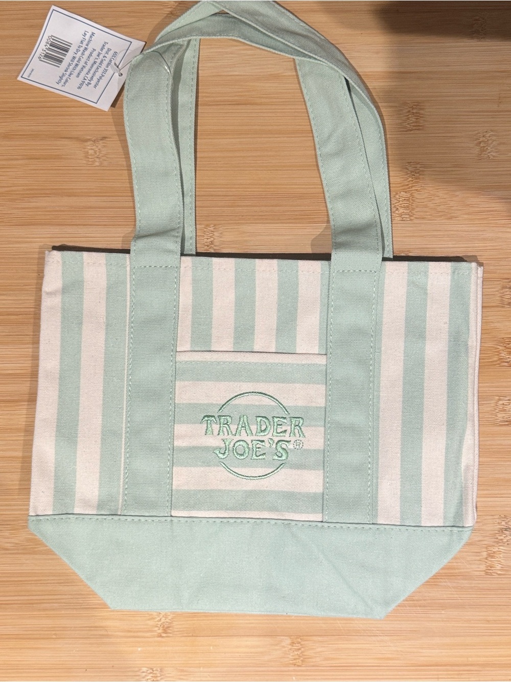 Trader Joe’s Mint Green Stripe Mini Canvas Tote Bag